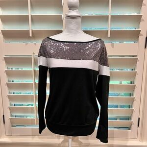 Venus Women’s Off Shoulder Black White Sequin Sweater